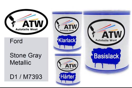Ford, Stone Gray Metallic, D1 / M7393: 1L Lackdose + 1L Klarlack + 500ml Härter - Set, von ATW Autoteile West.